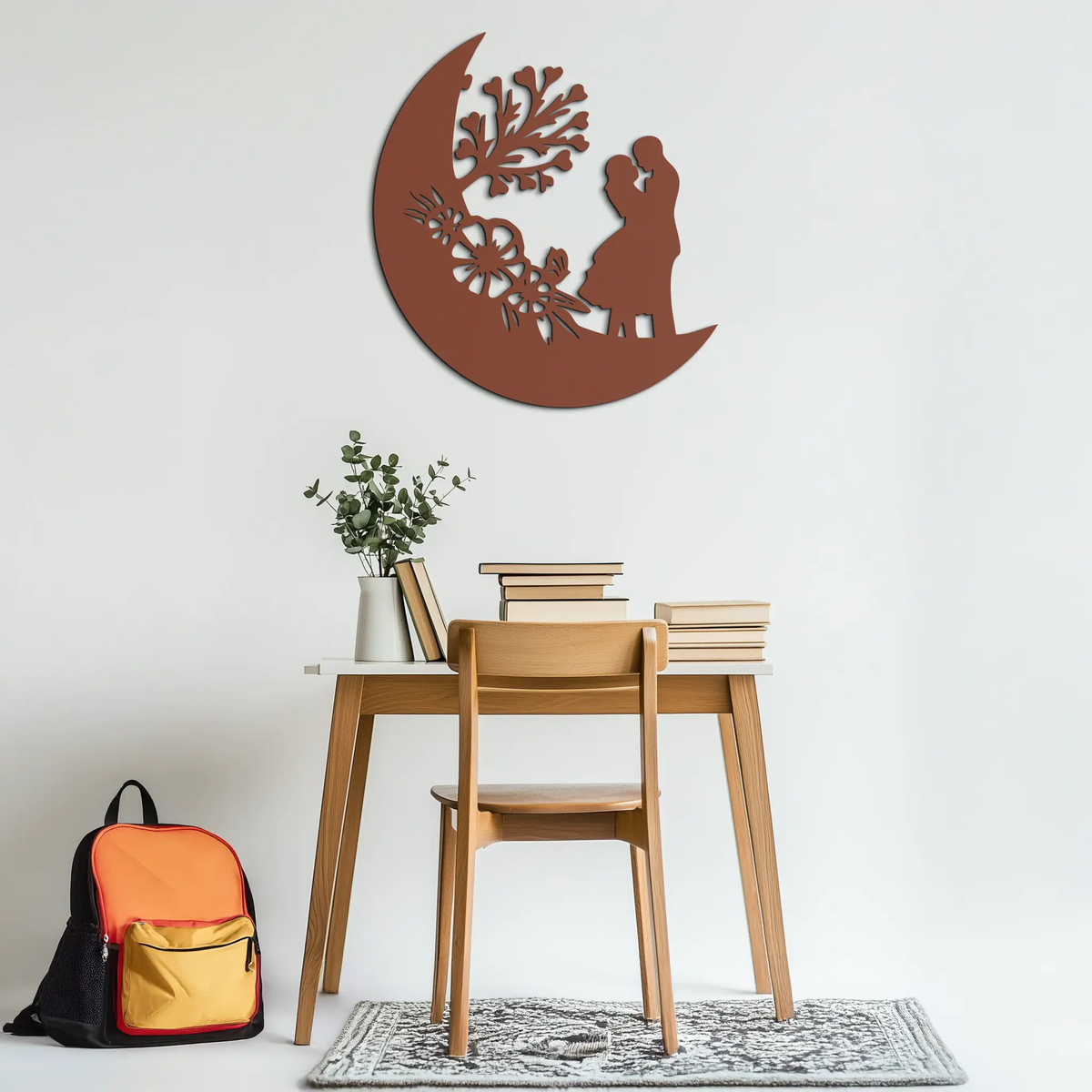 : Lovers on the Moon Metal Wall Art – Romantic Silhouette for Dreamy Interiors- KAF695 by Enova Art