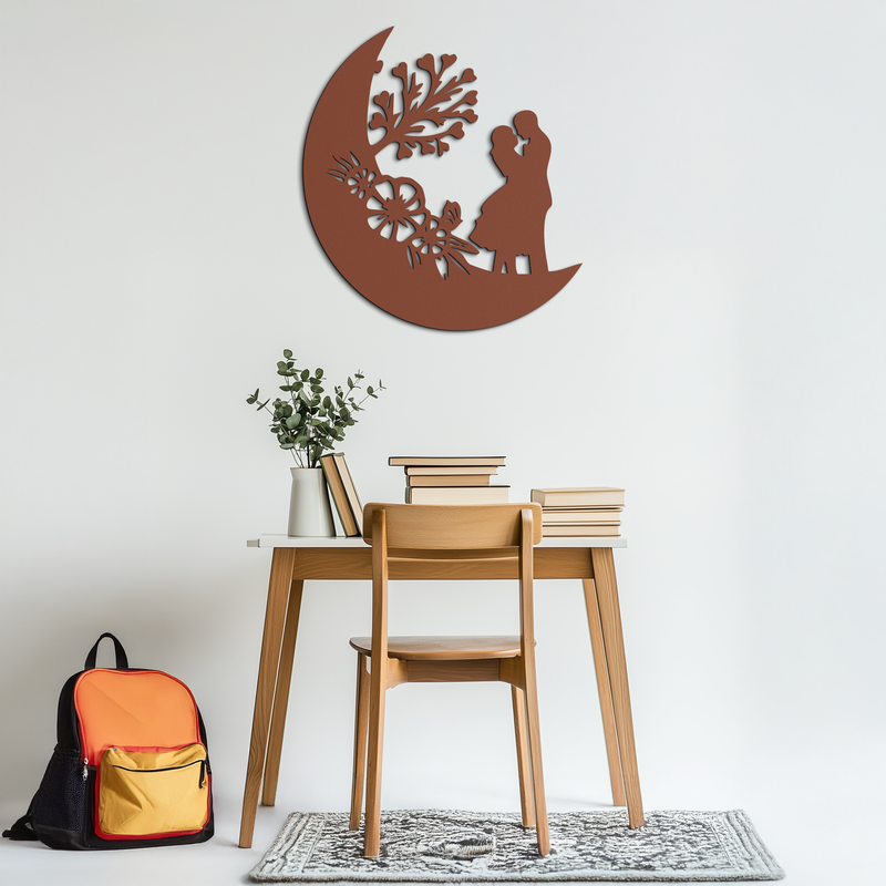 : Lovers on the Moon Metal Wall Art – Romantic Silhouette for Dreamy Interiors- KAF695 by Enova Art