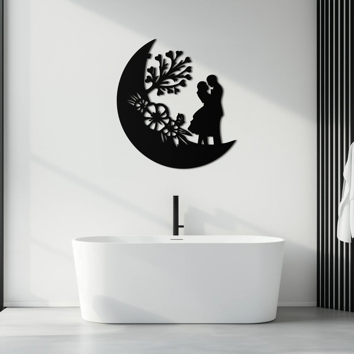 : Lovers on the Moon Metal Wall Art – Romantic Silhouette for Dreamy Interiors- KAF695 by Enova Art