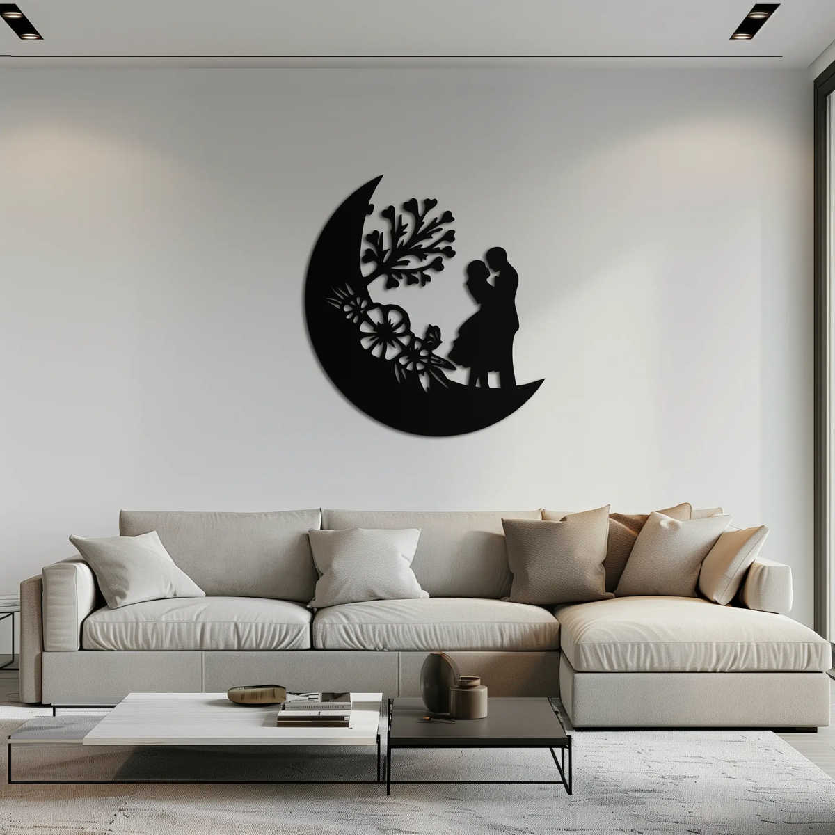: Lovers on the Moon Metal Wall Art – Romantic Silhouette for Dreamy Interiors- KAF695 by Enova Art