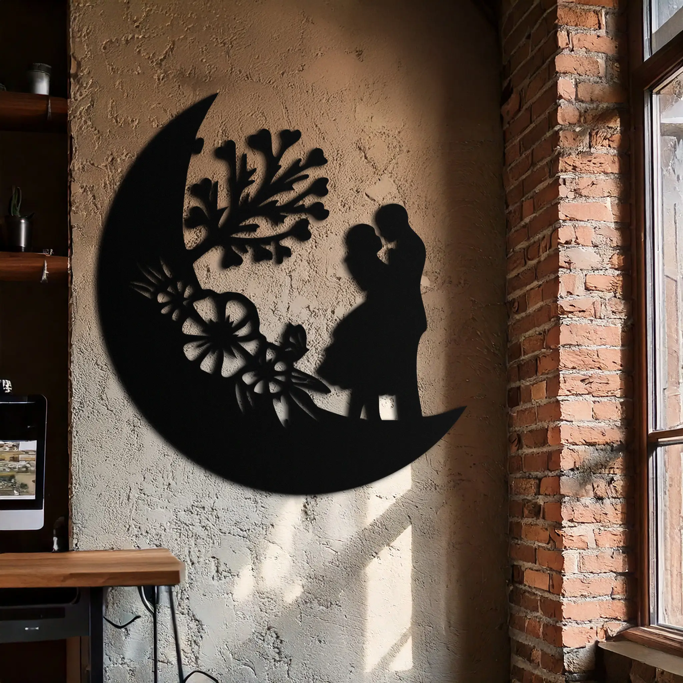 : Lovers on the Moon Metal Wall Art – Romantic Silhouette for Dreamy Interiors- KAF695 by Enova Art