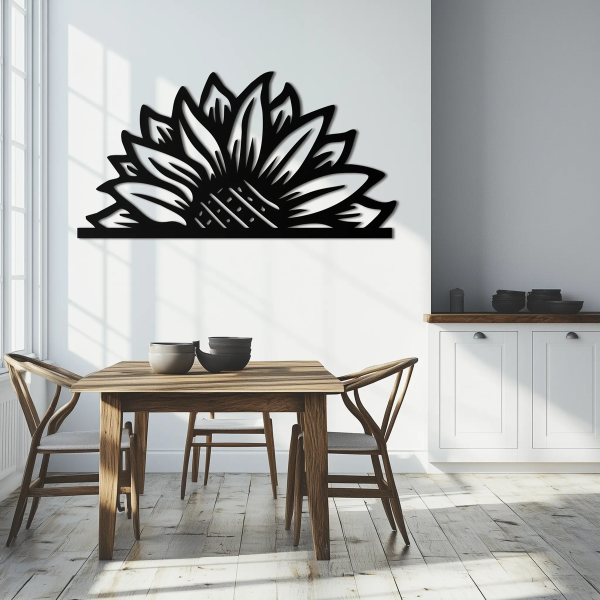 Half Sunflower Metal Wall Art – Nature-Inspired Floral Silhouette for Bright Interiors- KAF696 by Enova Art