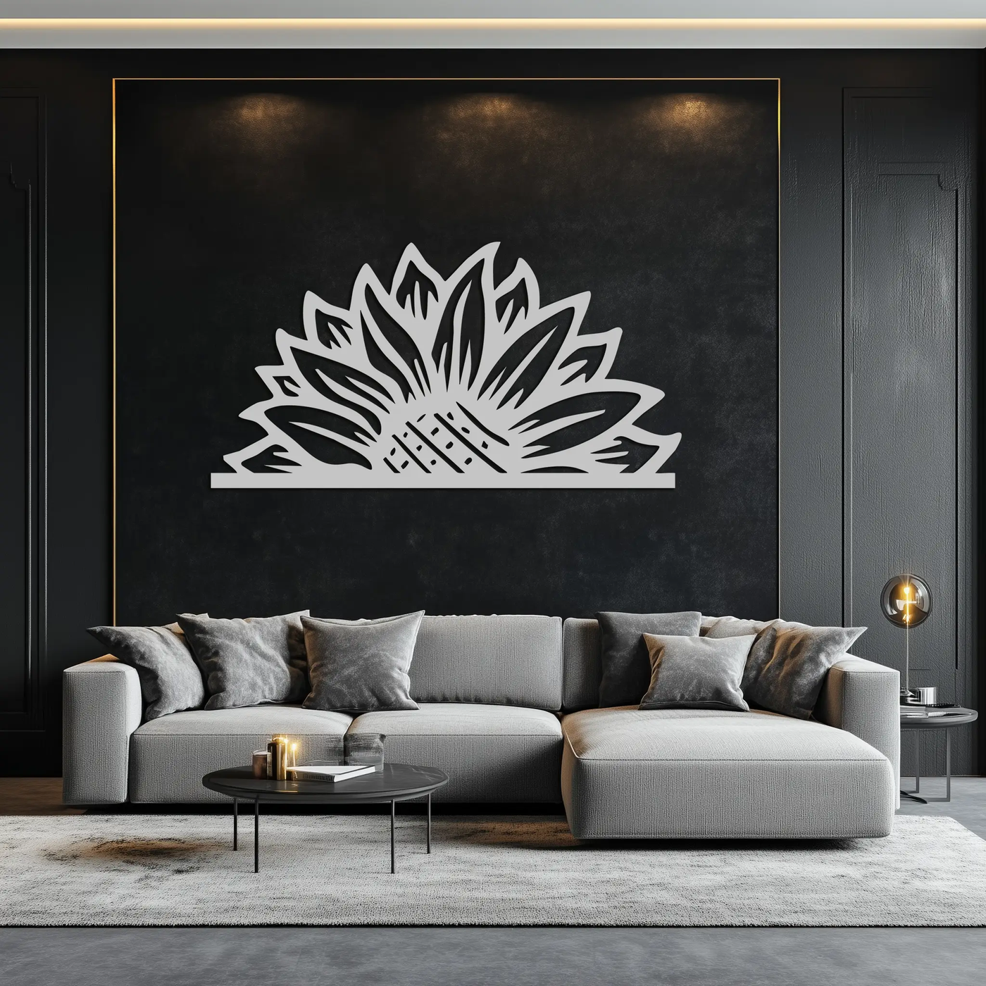 Half Sunflower Metal Wall Art – Nature-Inspired Floral Silhouette for Bright Interiors- KAF696 by Enova Art