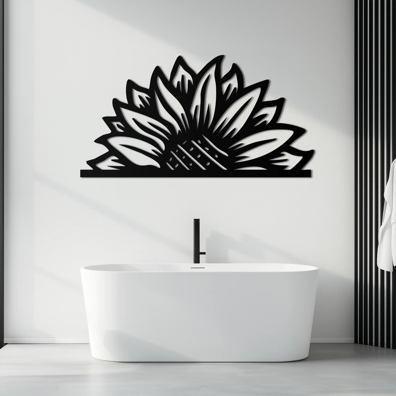 Half Sunflower Metal Wall Art – Nature-Inspired Floral Silhouette for Bright Interiors- KAF696 by Enova Art