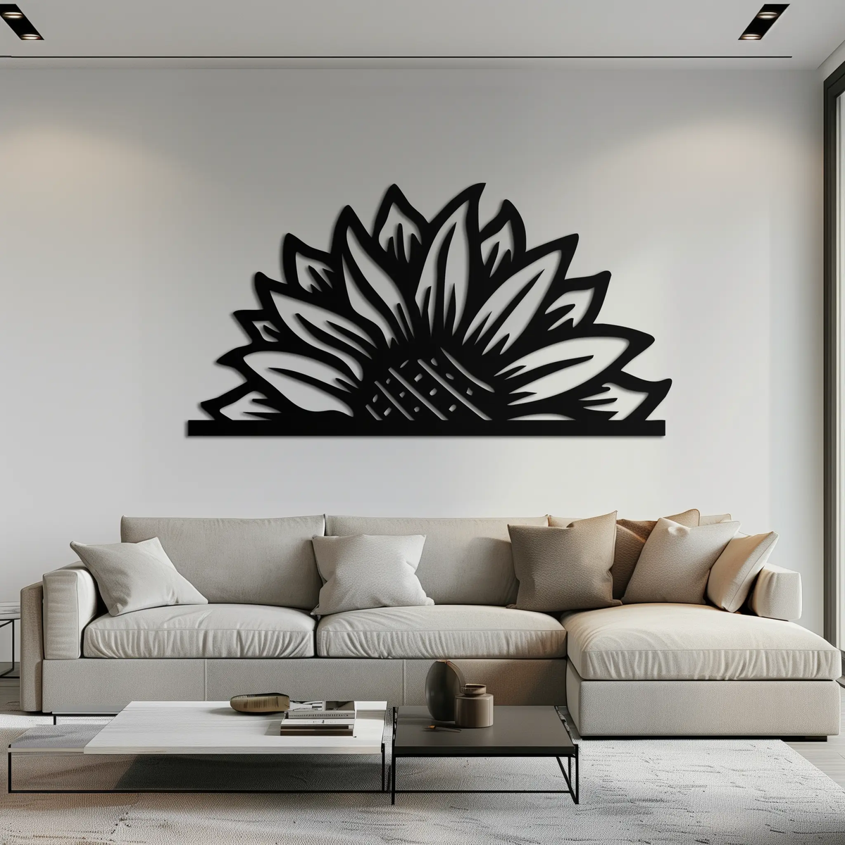 Half Sunflower Metal Wall Art – Nature-Inspired Floral Silhouette for Bright Interiors- KAF696 by Enova Art