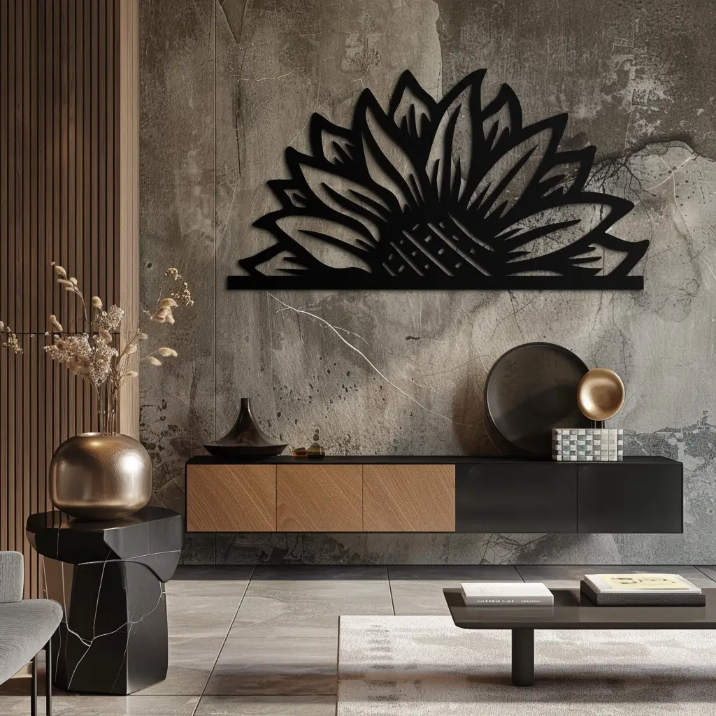 Half Sunflower Metal Wall Art – Nature-Inspired Floral Silhouette for Bright Interiors- KAF696 by Enova Art