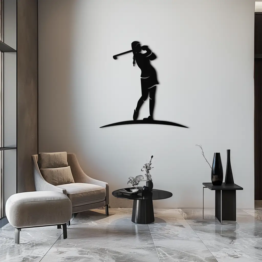 Female Golfer Metal Wall Art – Elegant Sports Silhouette for Modern Spaces- KAF698 by Enova Art