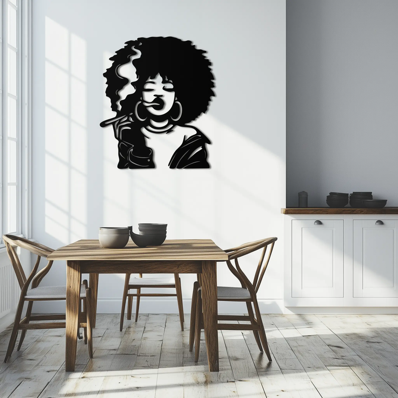Afro Woman Smoking Silhouette Metal Wall Art – Bold Statement Decor- KAF701 by Enova Art