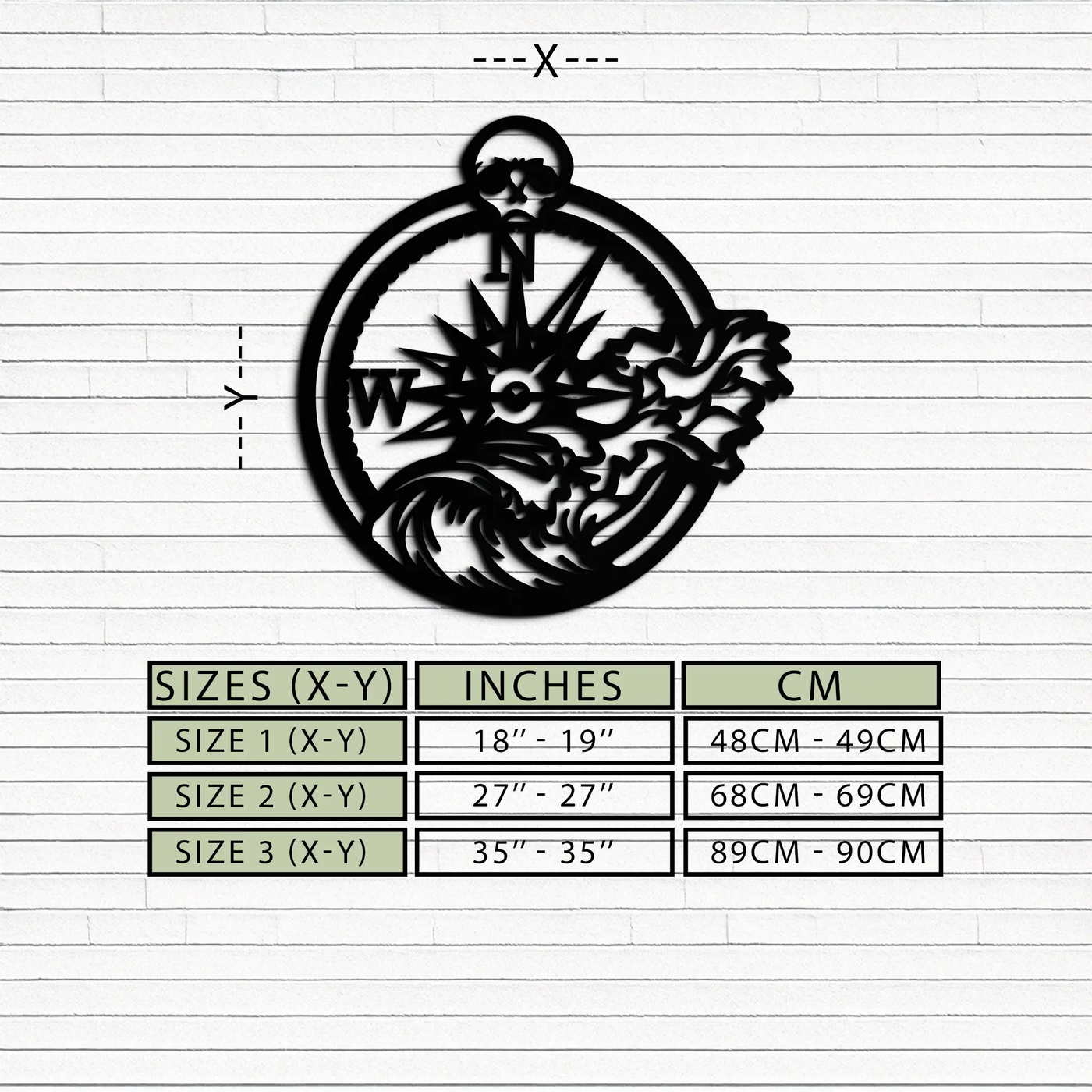 Nautical Compass Wave Metal Wall Art – Ocean Storm and Skull Design Decor- KAF704 by Enova Art