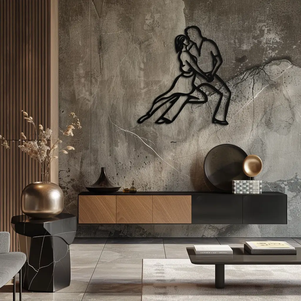 Passionate Dance Metal Wall Art – Romantic Couple Silhouette Home Decor- KAF705 by Enova Art