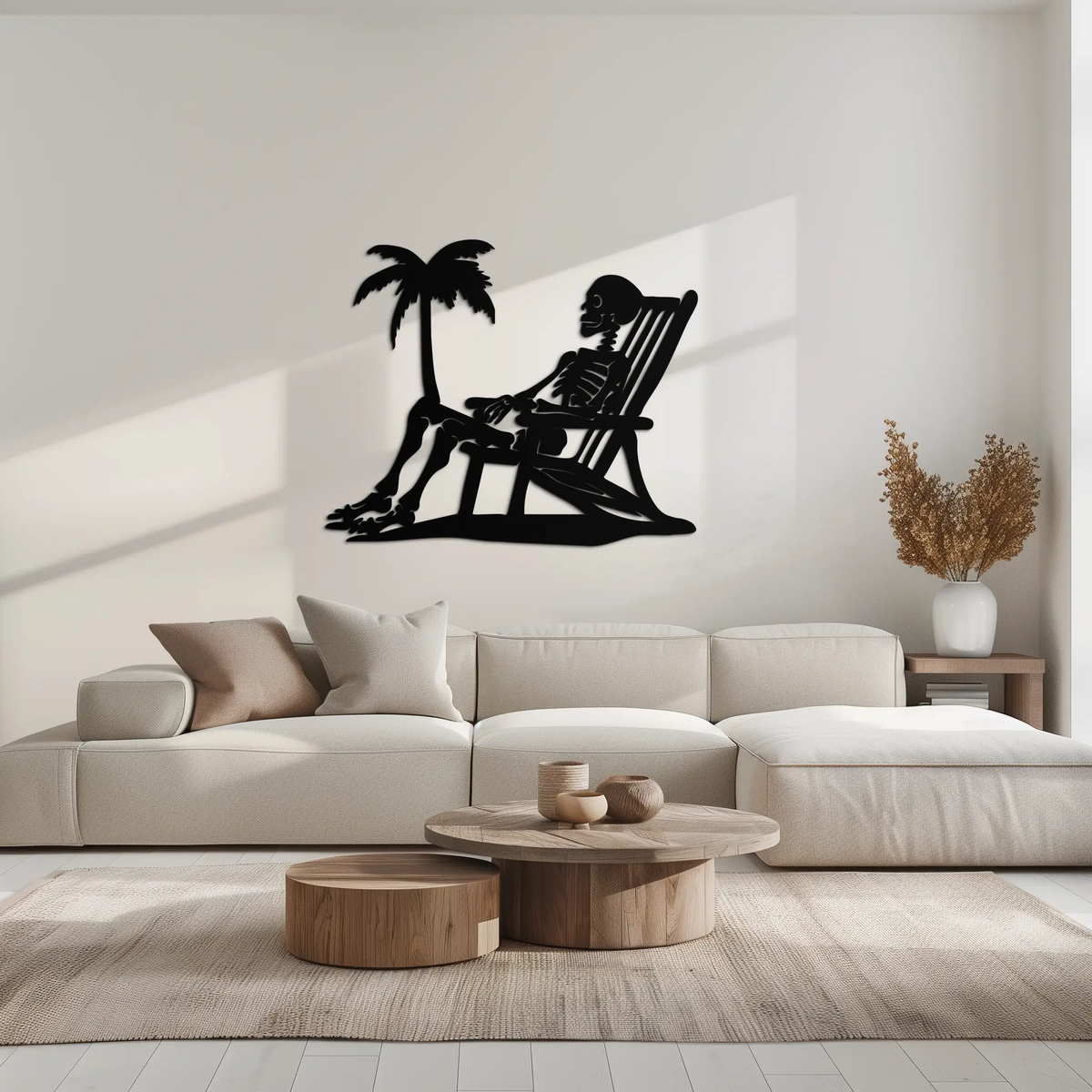 Sunbathing Skeleton Metal Wall Art – Tropical Palm Tree Beach Decor- KAF706 by Enova Art