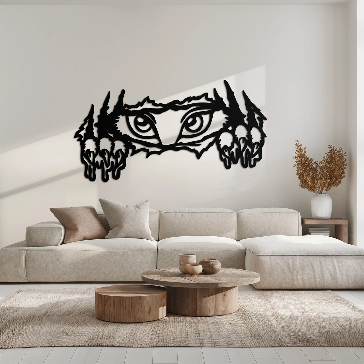Wild Claws and Eyes Metal Wall Art – Fierce Animal Scratch Silhouette Design- KAF707 by Enova Art