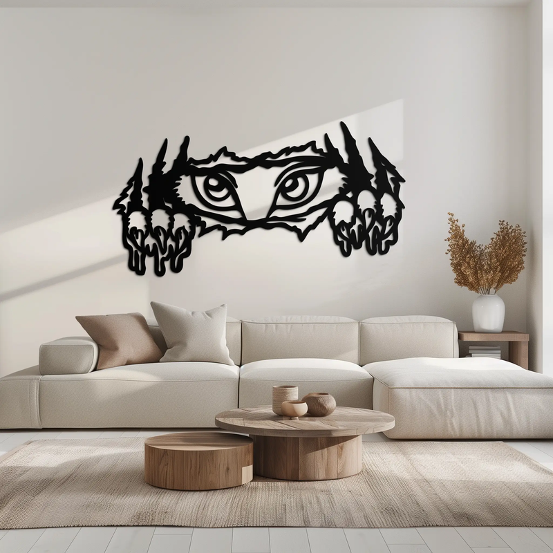 Wild Claws and Eyes Metal Wall Art – Fierce Animal Scratch Silhouette Design- KAF707 by Enova Art