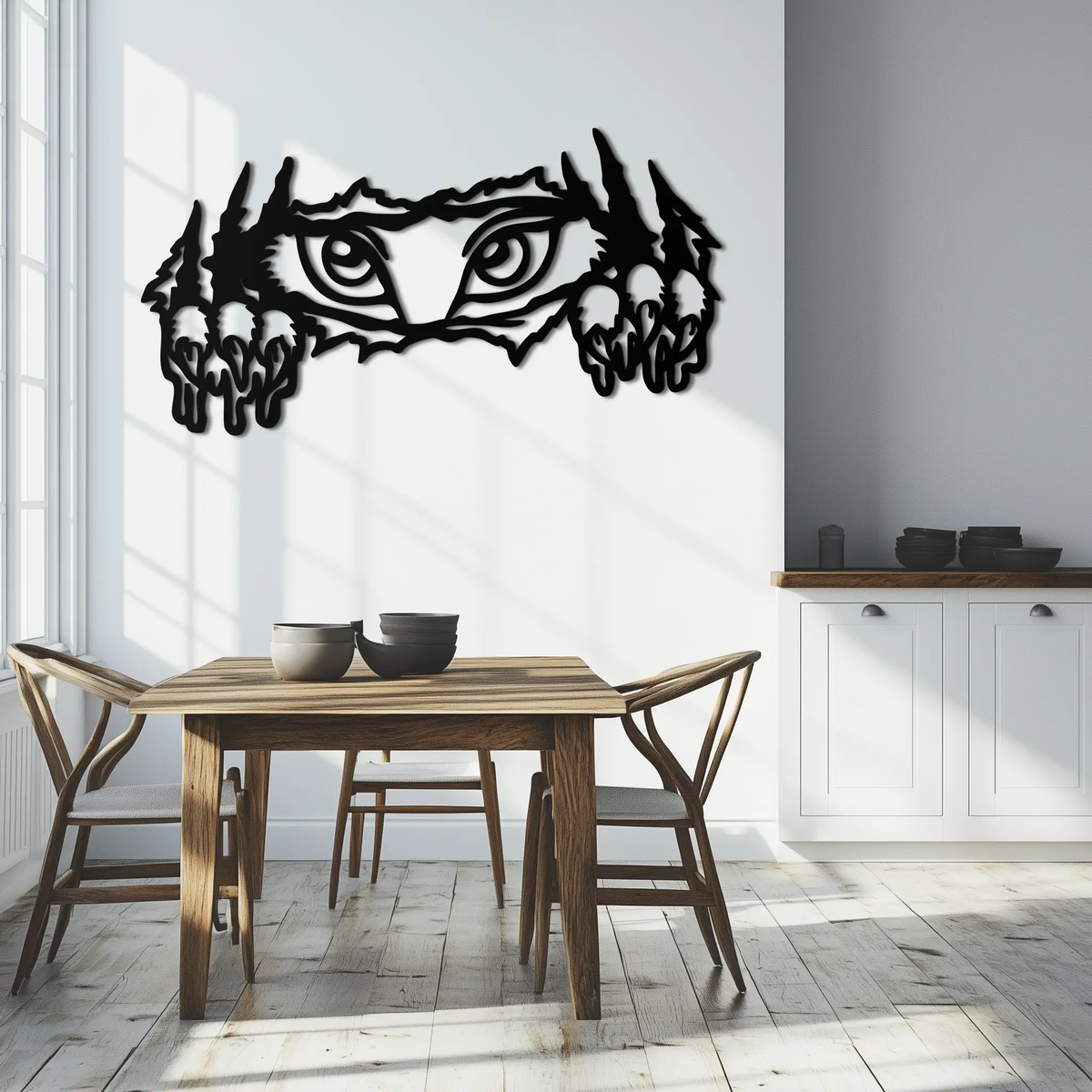 Wild Claws and Eyes Metal Wall Art – Fierce Animal Scratch Silhouette Design- KAF707 by Enova Art