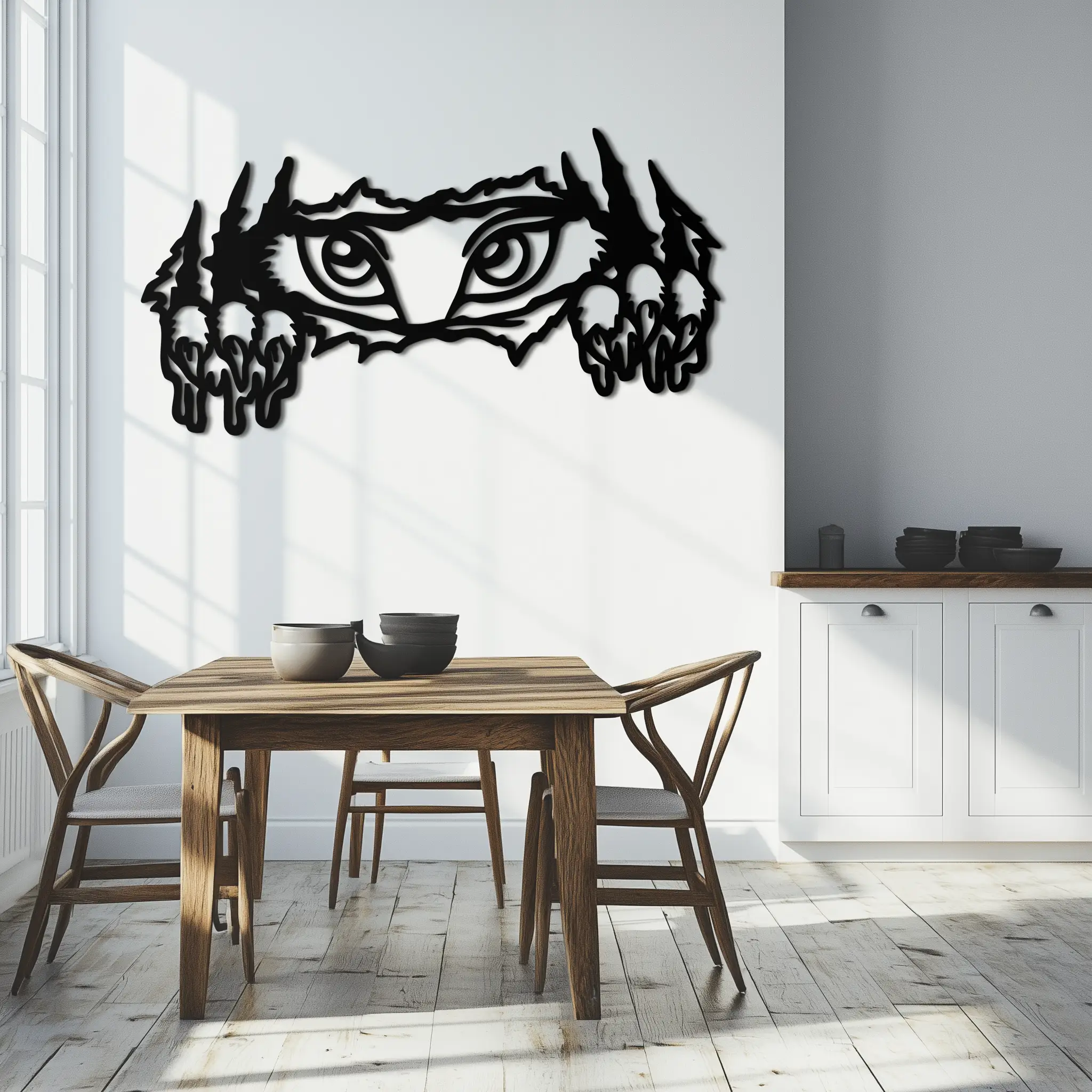 Wild Claws and Eyes Metal Wall Art – Fierce Animal Scratch Silhouette Design- KAF707 by Enova Art