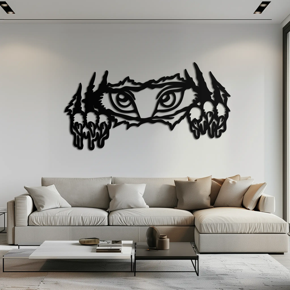 Wild Claws and Eyes Metal Wall Art – Fierce Animal Scratch Silhouette Design- KAF707 by Enova Art