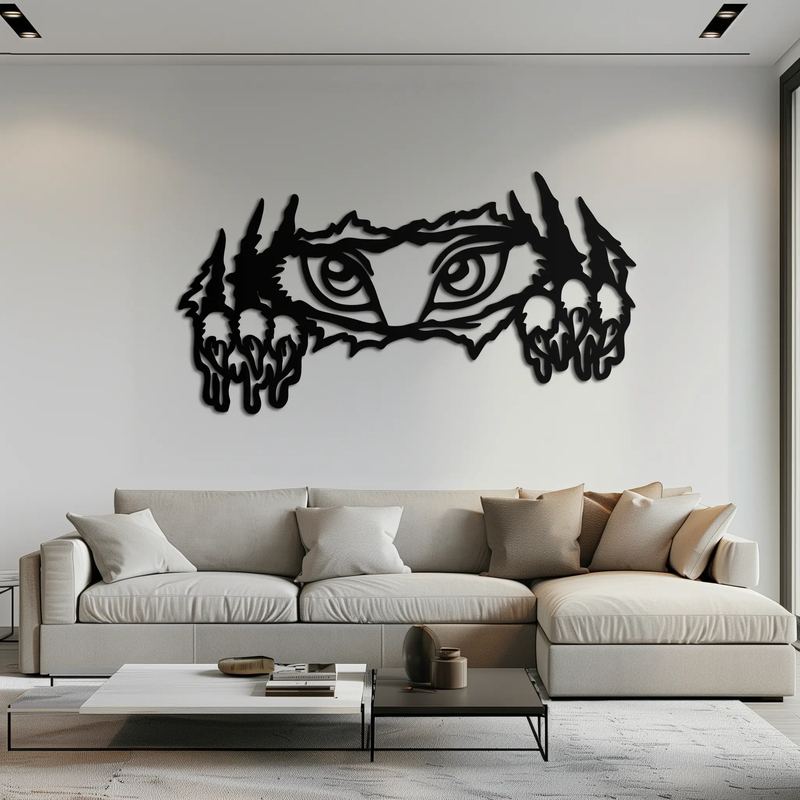 Wild Claws and Eyes Metal Wall Art – Fierce Animal Scratch Silhouette Design- KAF707 by Enova Art