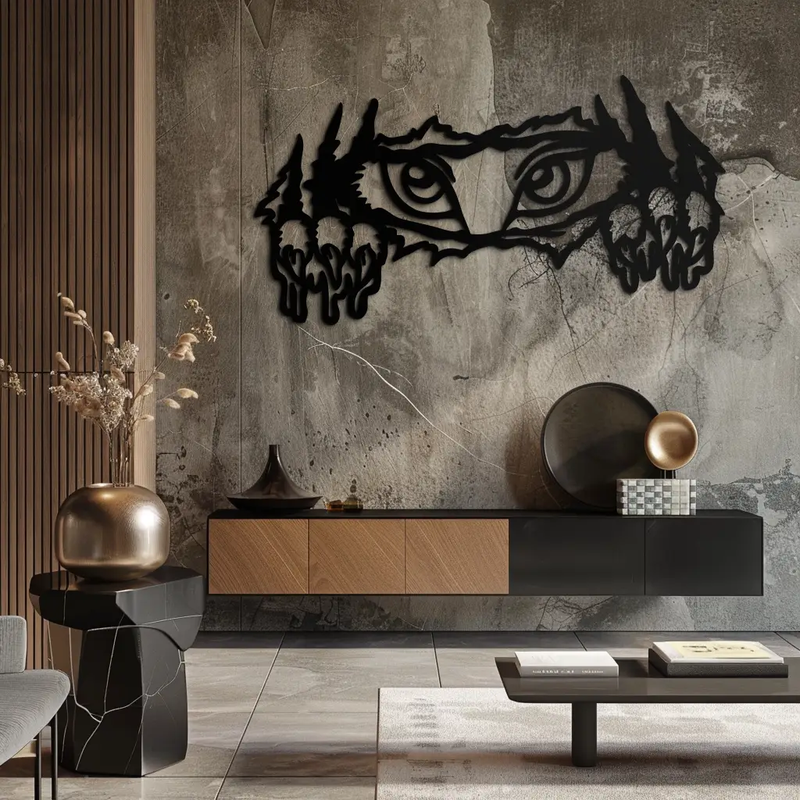 Wild Claws and Eyes Metal Wall Art – Fierce Animal Scratch Silhouette Design- KAF707 by Enova Art
