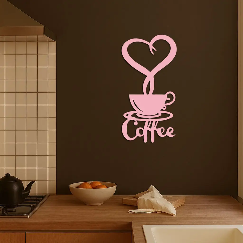 Coffee Cup Heart Metal Wall Art – Modern Coffee Lover Kitchen Decor -KAFGP131 by Enova Art