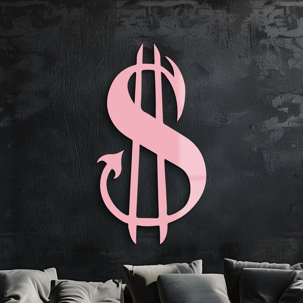 Pink Devil Dollar Symbol Metal Wall Art – Bold Statement Decor - KAFGP001