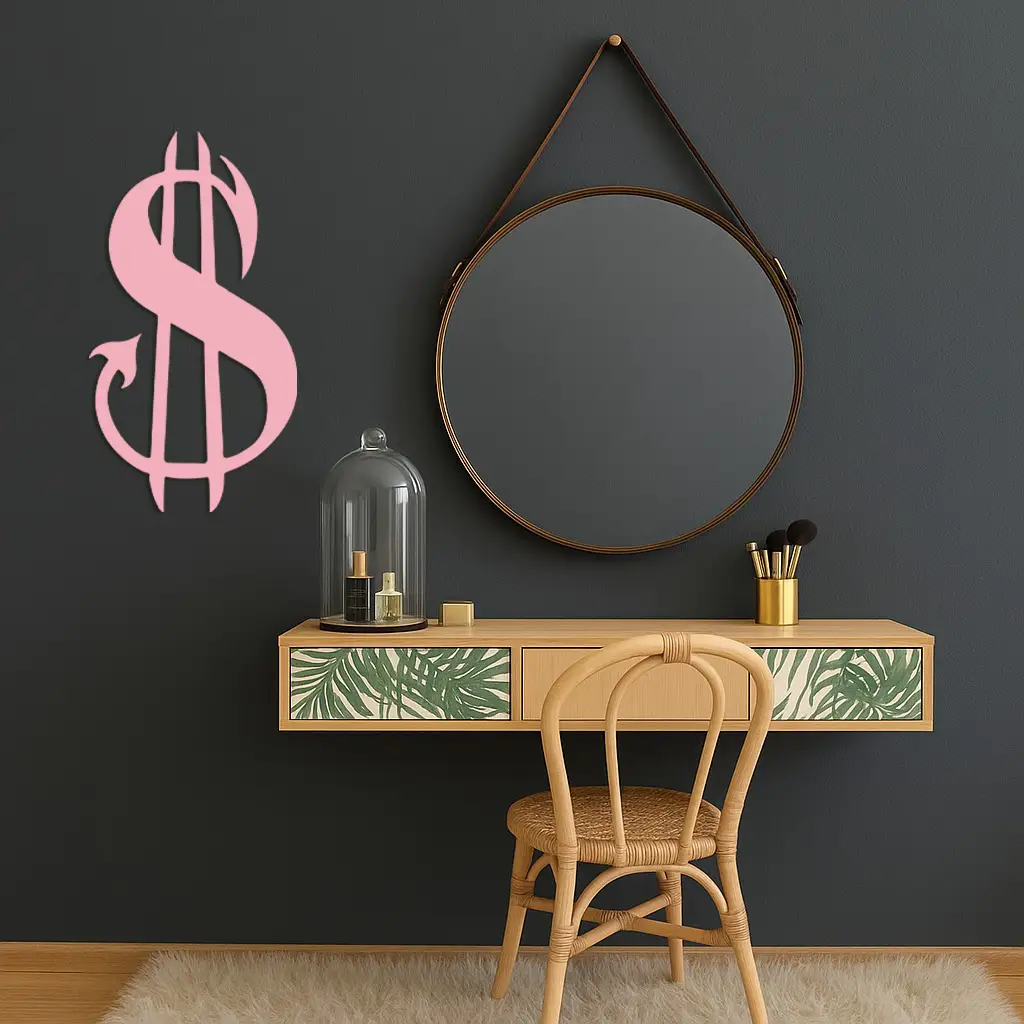 Pink Devil Dollar Symbol Metal Wall Art – Bold Statement Decor - KAFGP001 by Enova Art