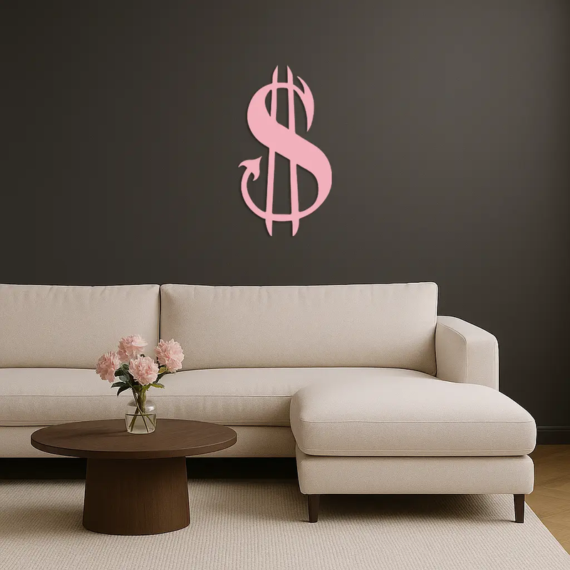 Pink Devil Dollar Symbol Metal Wall Art – Bold Statement Decor - KAFGP001 by Enova Art