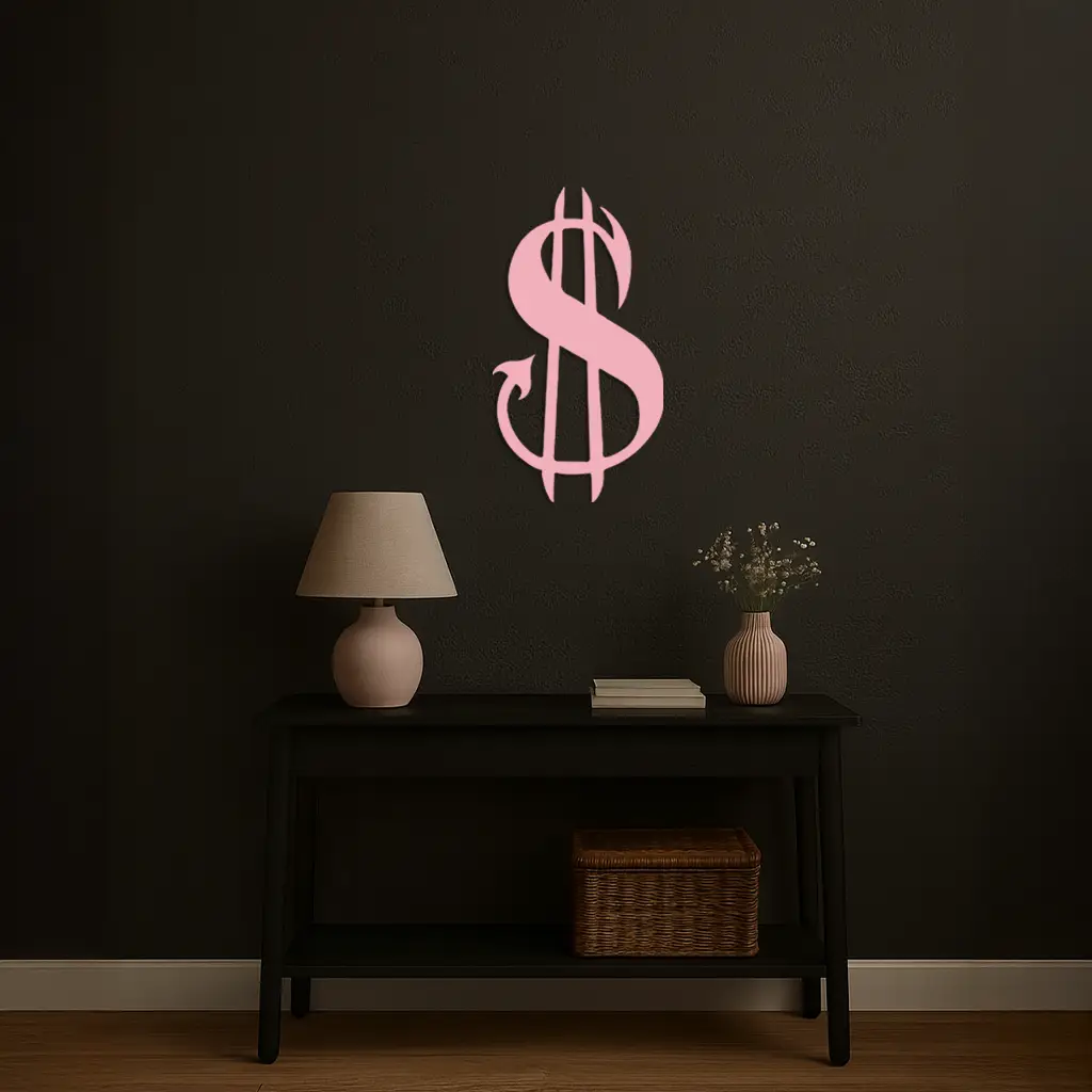 Pink Devil Dollar Symbol Metal Wall Art – Bold Statement Decor - KAFGP001 by Enova Art