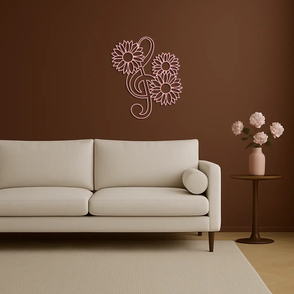 Pink Treble Clef with Sunflowers Metal Wall Art – Musical Floral Decor - KAFGP002 by Enova Art
