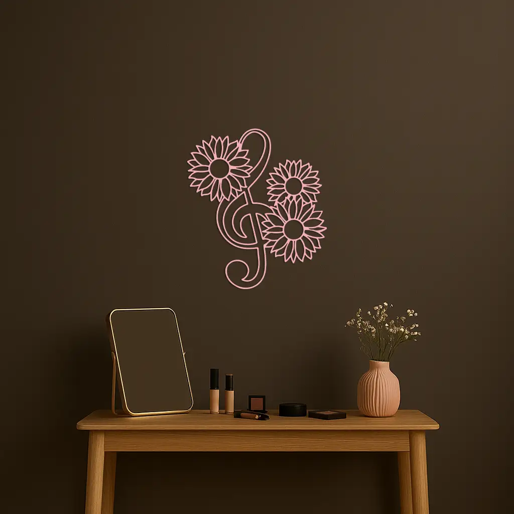 Pink Treble Clef with Sunflowers Metal Wall Art – Musical Floral Decor - KAFGP002 by Enova Art