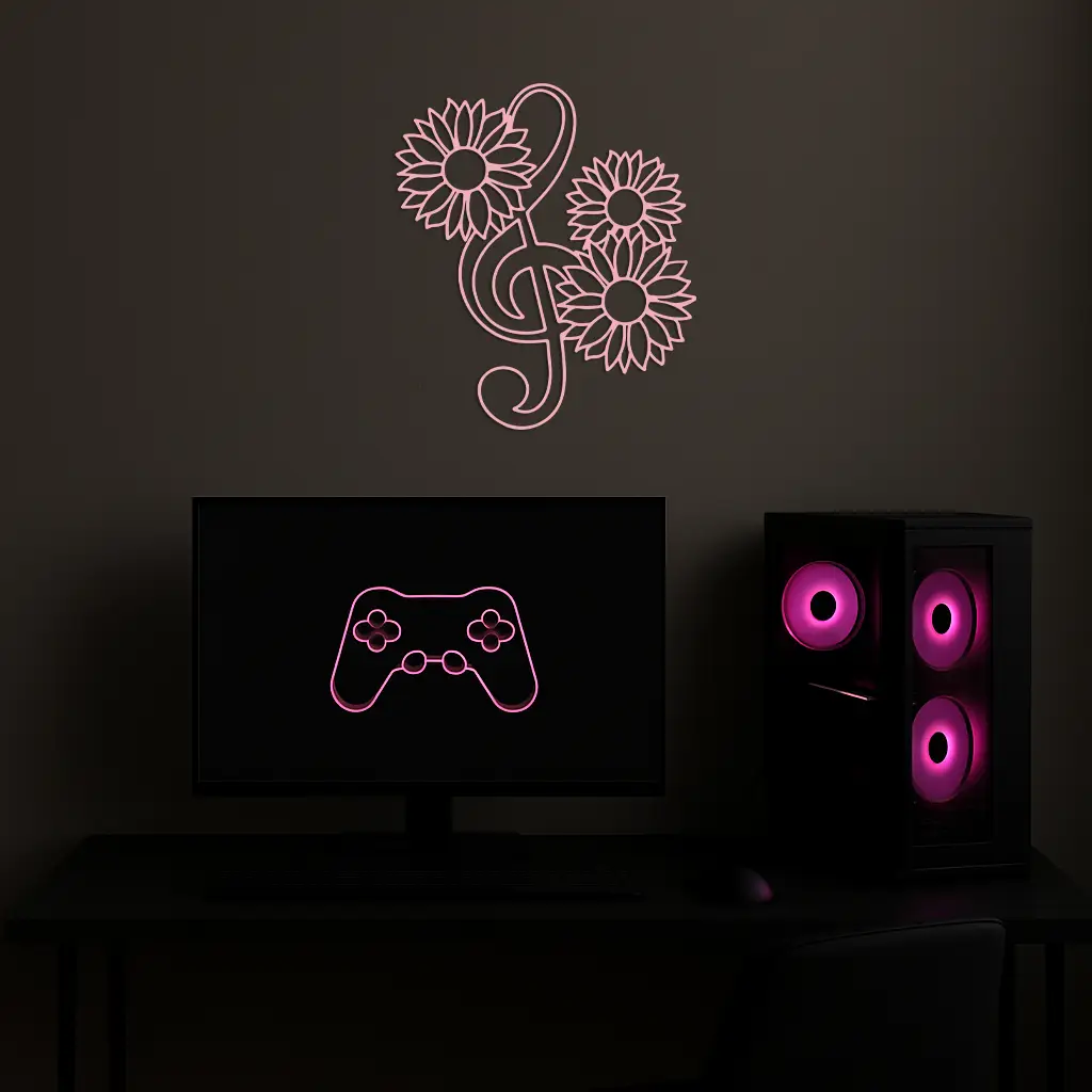 Pink Treble Clef with Sunflowers Metal Wall Art – Musical Floral Decor - KAFGP002 by Enova Art