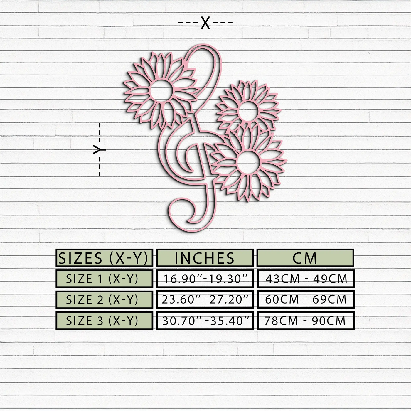 Pink Treble Clef with Sunflowers Metal Wall Art – Musical Floral Decor - KAFGP002 by Enova Art