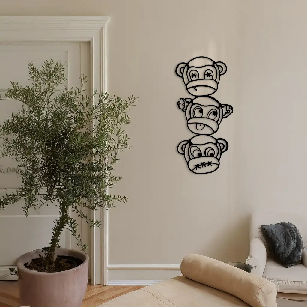 Pink Three Monkeys Metal Wall Art – Playful See No Evil, Hear No Evil, Speak No Evil Design - KAFGP004 by Enova Art