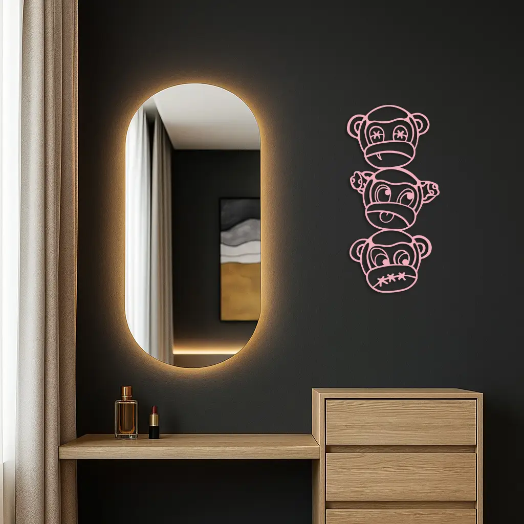 Pink Three Monkeys Metal Wall Art – Playful See No Evil, Hear No Evil, Speak No Evil Design - KAFGP004 by Enova Art