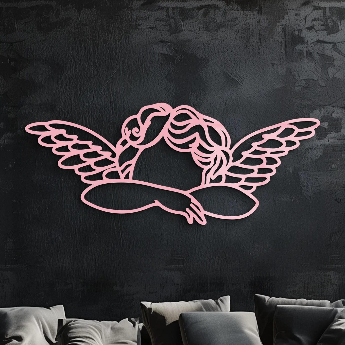 Pink Angel Silhouette Metal Wall Art – Elegant Guardian Wings Design - KAFGP005 by Enova Art