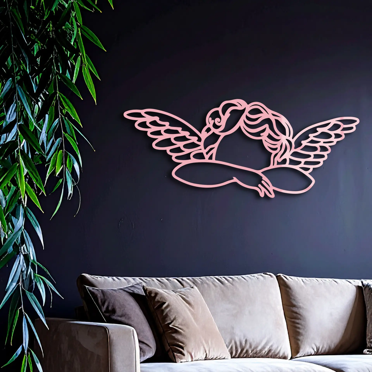 Pink Angel Silhouette Metal Wall Art – Elegant Guardian Wings Design - KAFGP005 by Enova Art