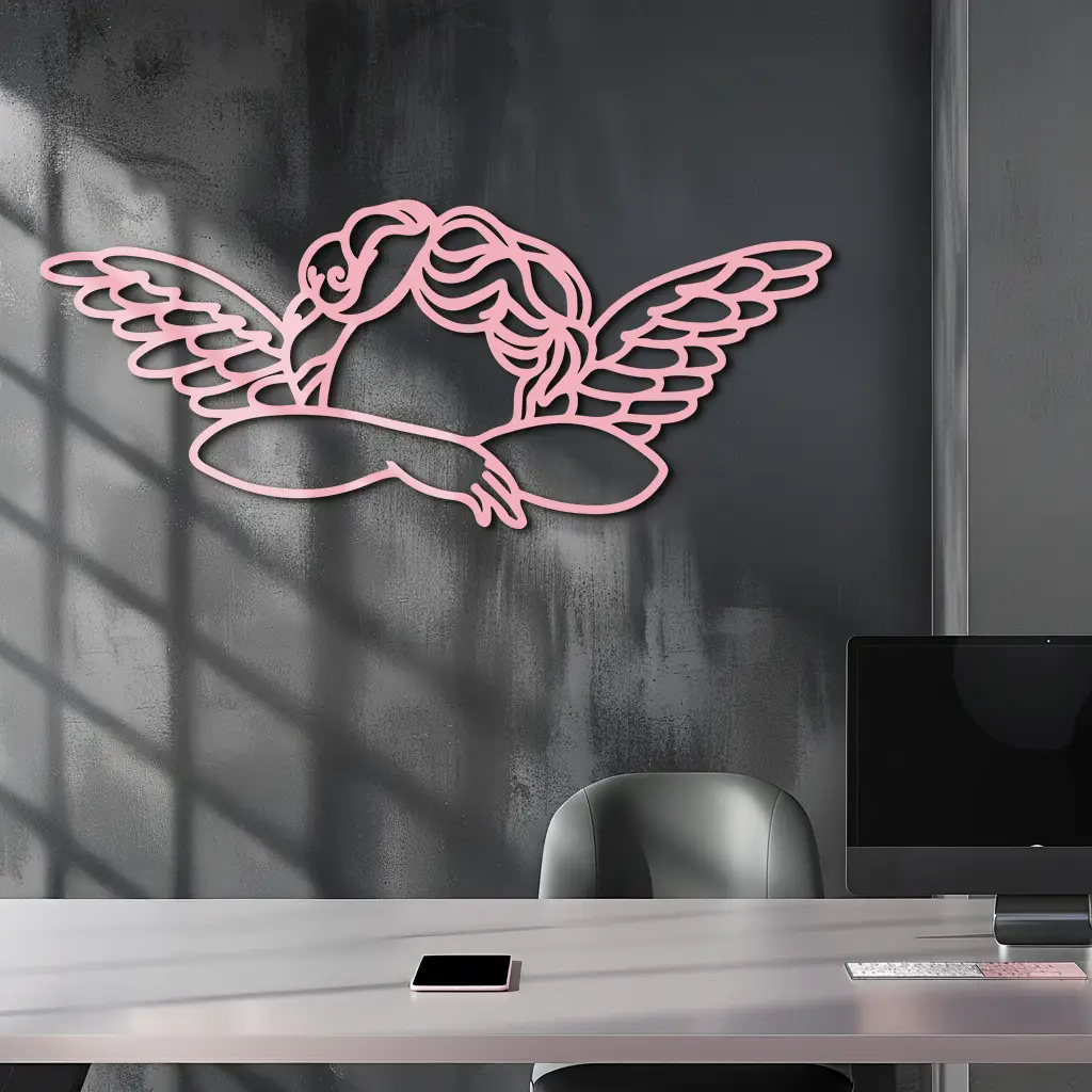 Pink Angel Silhouette Metal Wall Art – Elegant Guardian Wings Design - KAFGP005 by Enova Art