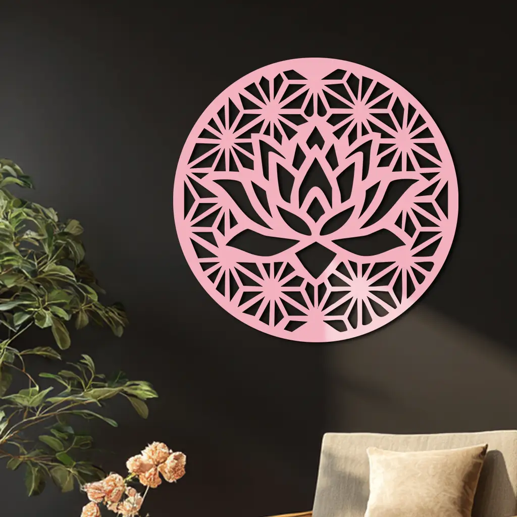 Pink Lotus Flower Metal Wall Art – Elegant Spiritual Bloom Design - KAFGP006 by Enova Art