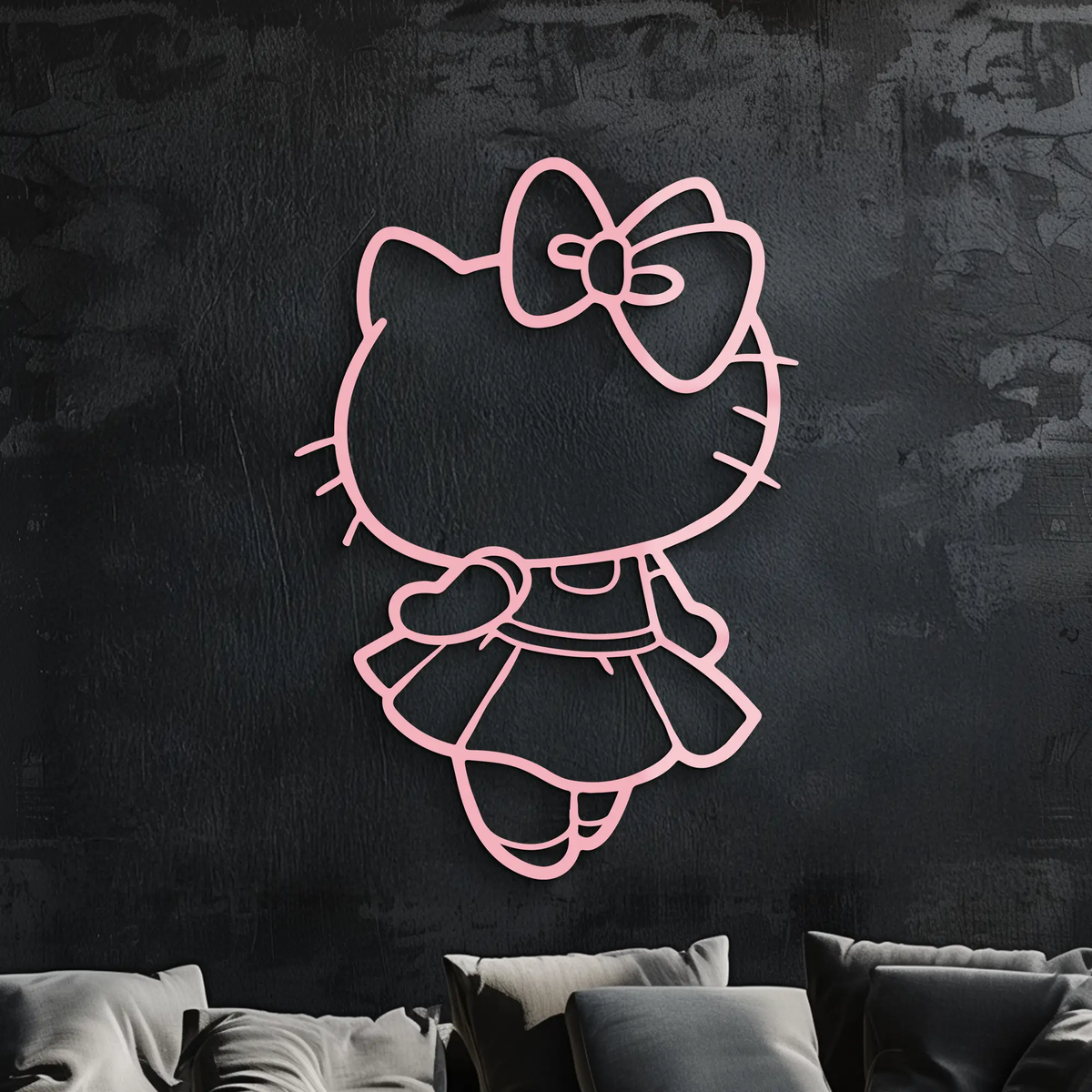 Pink Cute Cat Silhouette Metal Wall Art – Playful Character Design - KAFGP007 by Enova Art