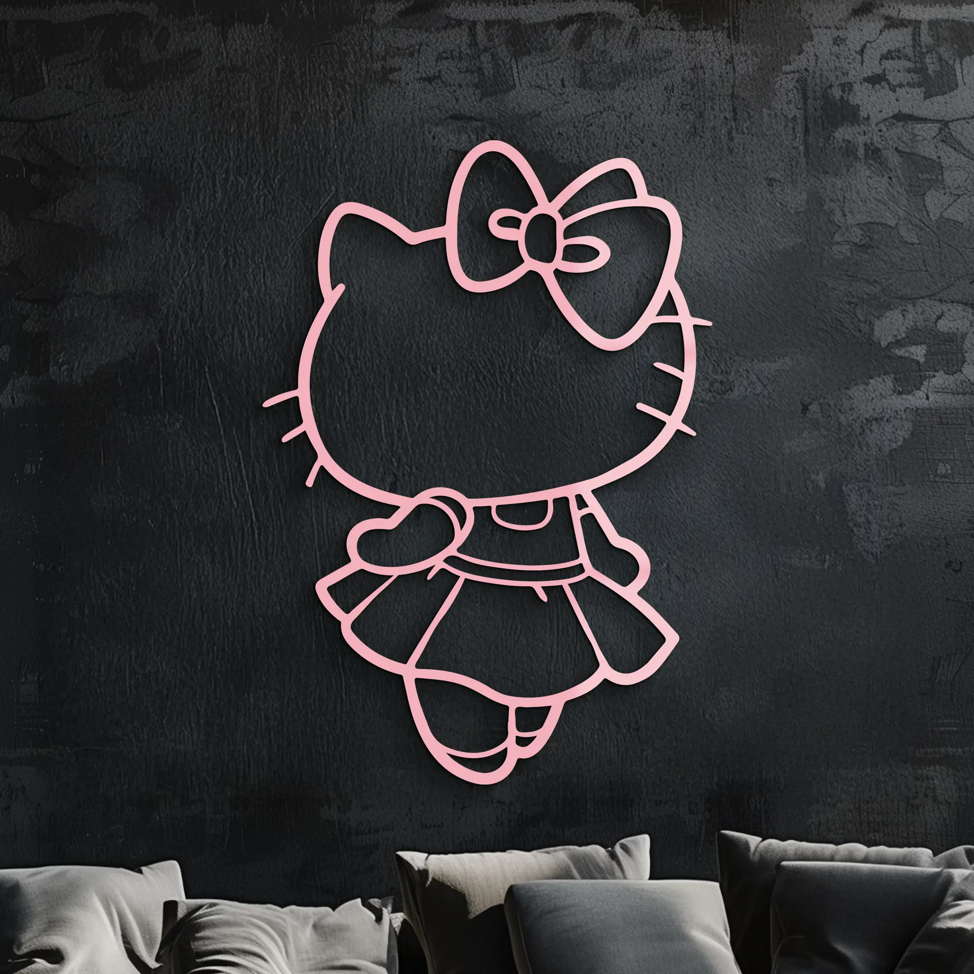 Pink Cute Cat Silhouette Metal Wall Art – Playful Character Design - KAFGP007 by Enova Art