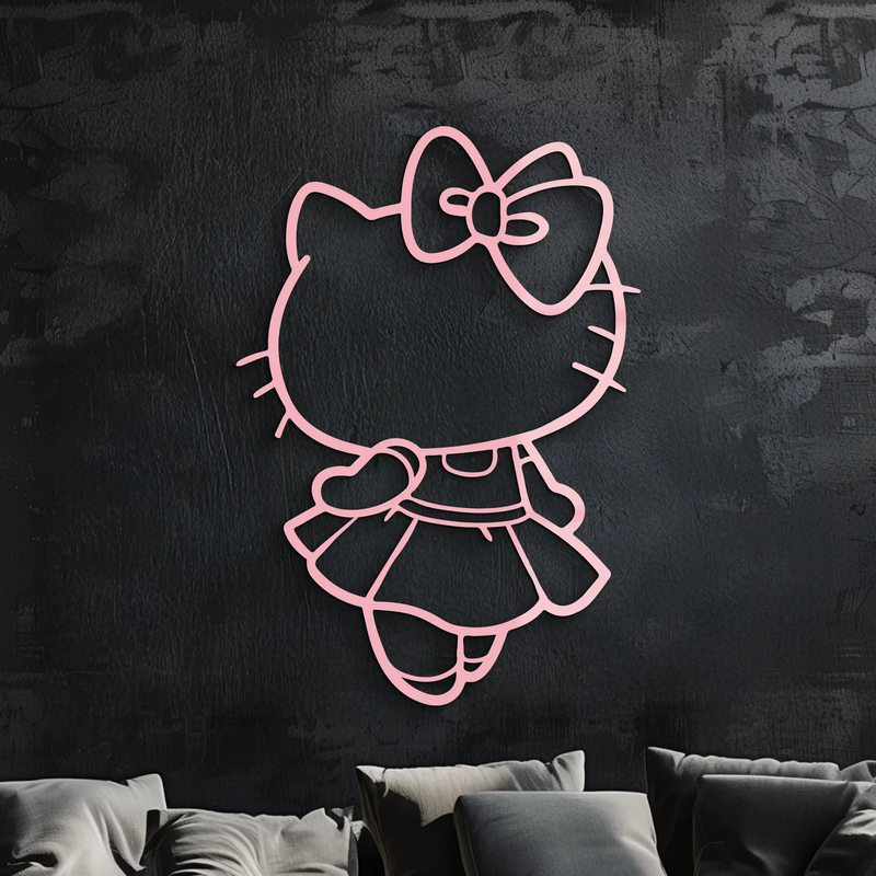 Pink Cute Cat Silhouette Metal Wall Art – Playful Character Design - KAFGP007 by Enova Art