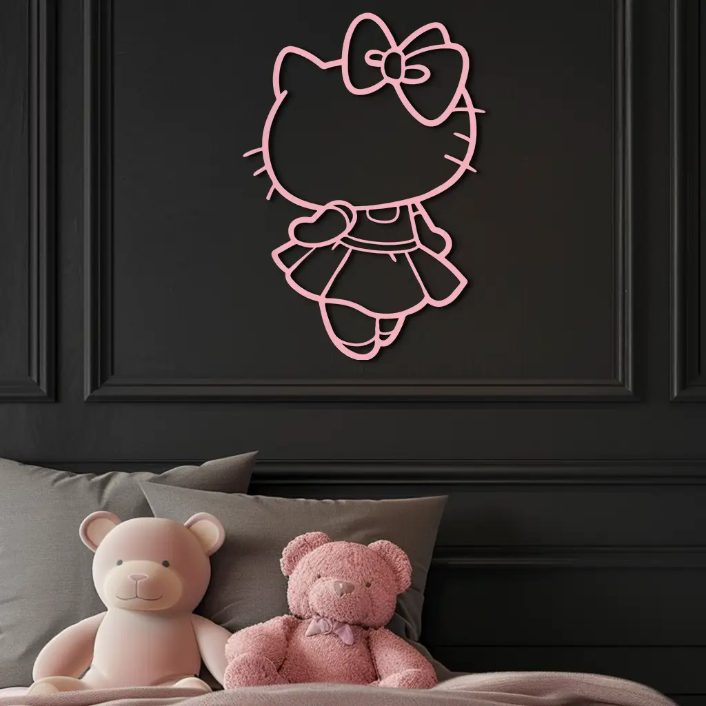 Pink Cute Cat Silhouette Metal Wall Art – Playful Character Design - KAFGP007 by Enova Art