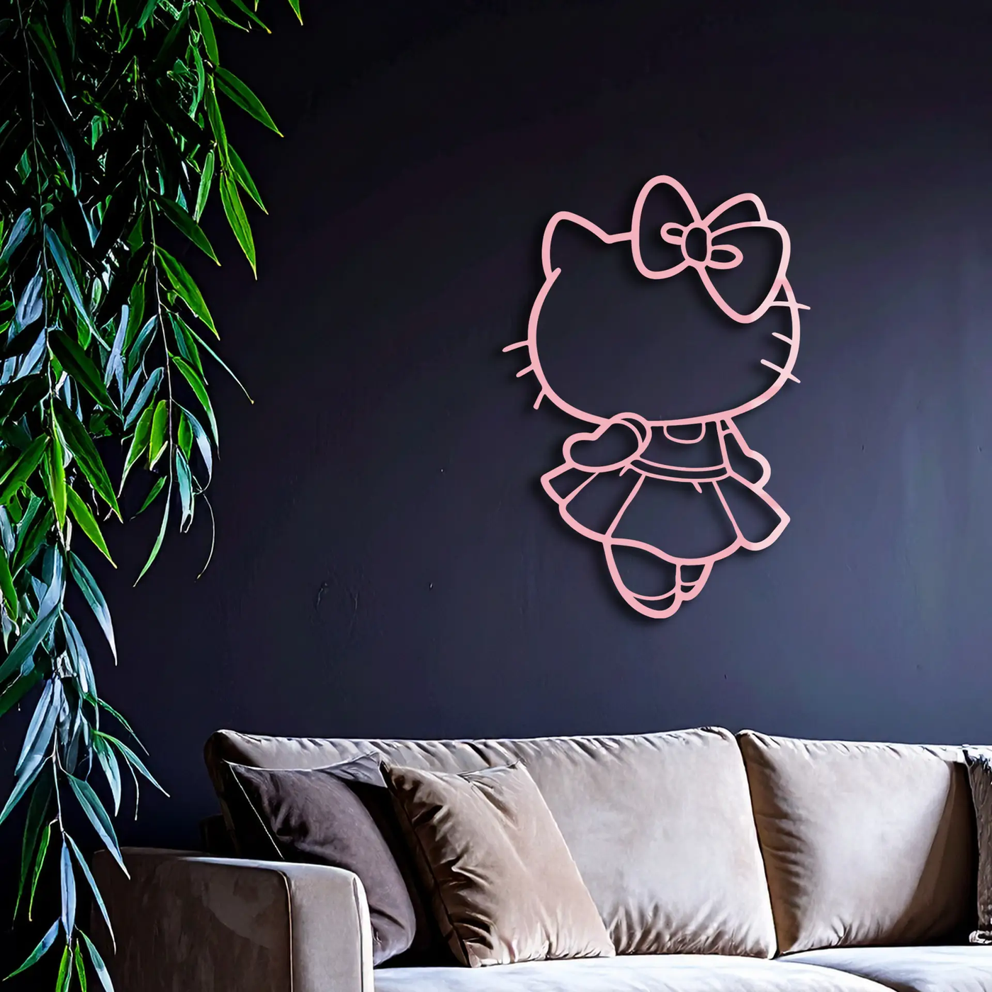 Pink Cute Cat Silhouette Metal Wall Art – Playful Character Design - KAFGP007 by Enova Art