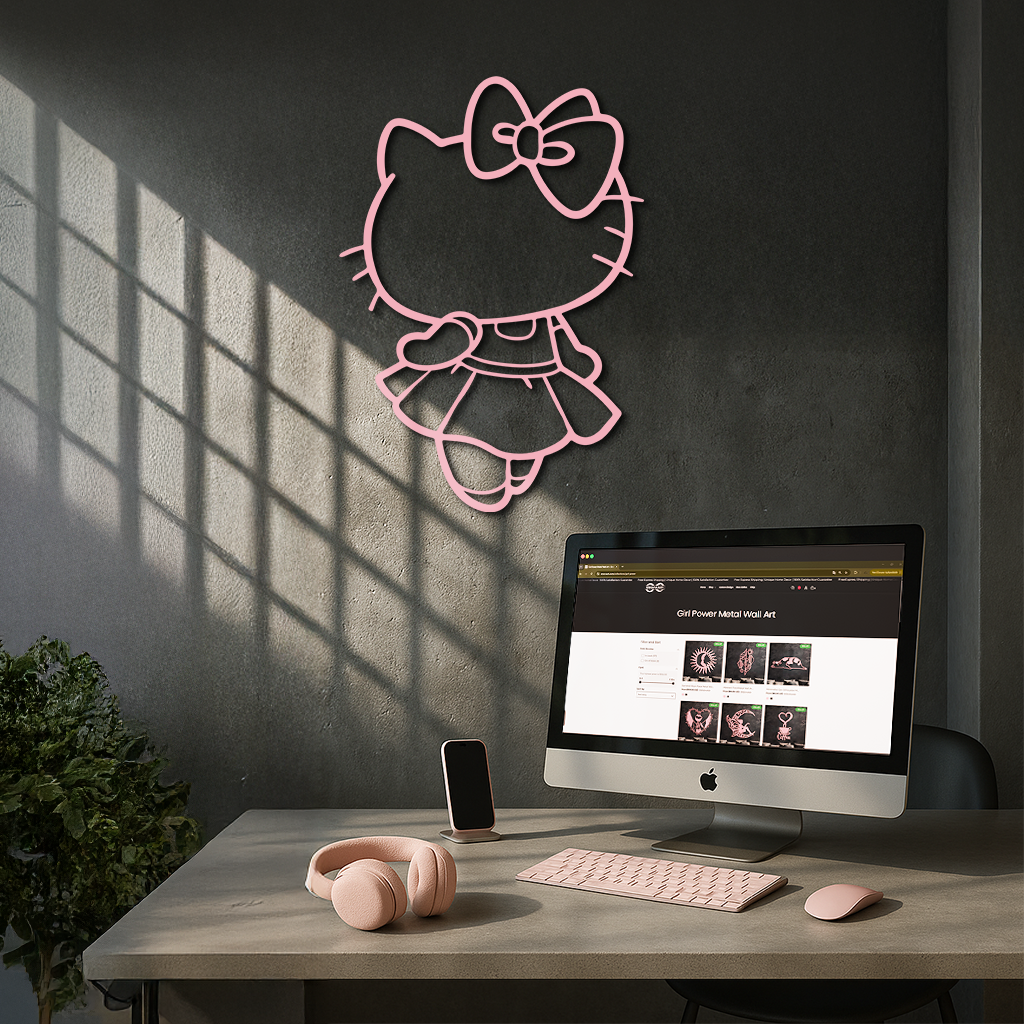 Pink Cute Cat Silhouette Metal Wall Art – Playful Character Design - KAFGP007 by Enova Art
