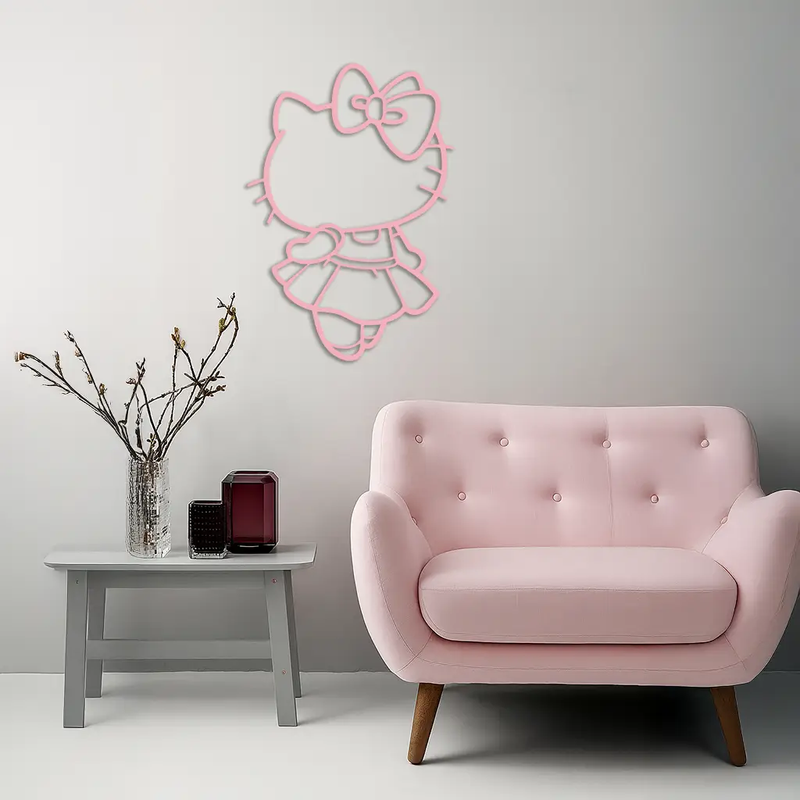 Pink Cute Cat Silhouette Metal Wall Art – Playful Character Design - KAFGP007 by Enova Art