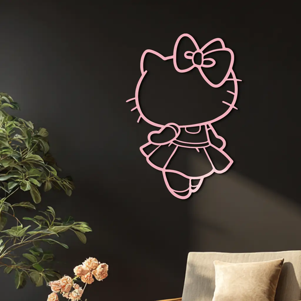 Pink Cute Cat Silhouette Metal Wall Art – Playful Character Design - KAFGP007 by Enova Art