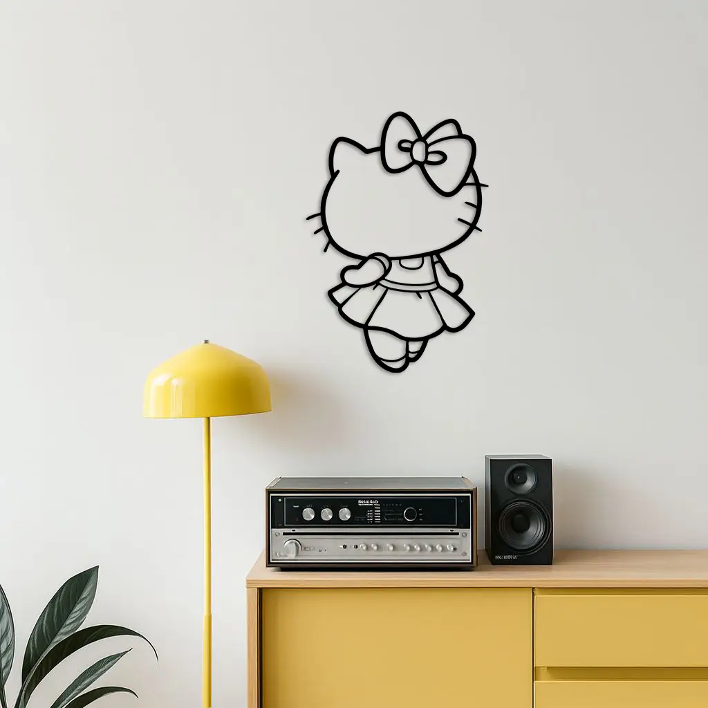 Pink Cute Cat Silhouette Metal Wall Art – Playful Character Design - KAFGP007 by Enova Art