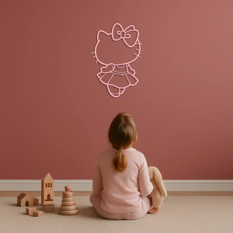 Pink Cute Cat Silhouette Metal Wall Art – Playful Character Design - KAFGP007 by Enova Art