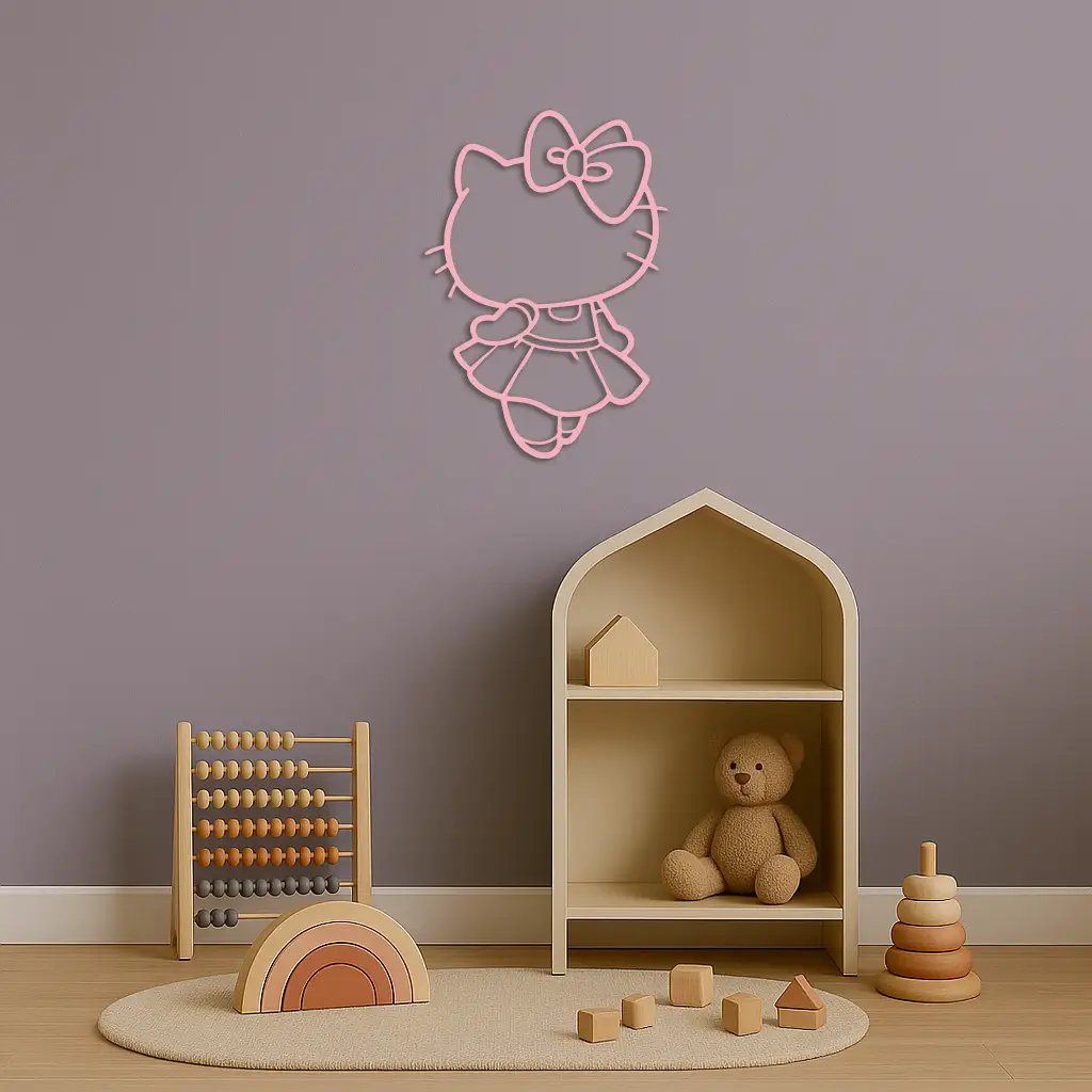 Pink Cute Cat Silhouette Metal Wall Art – Playful Character Design - KAFGP007 by Enova Art