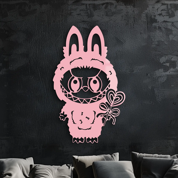 Pink Labubu Metal Wall Art – Playful Character Silhouette Decor - KAFGP008