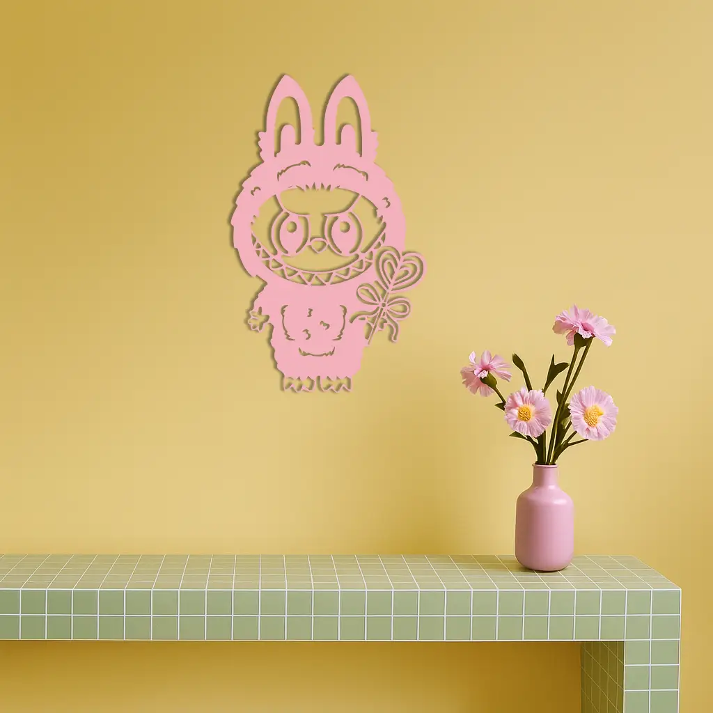 Pink Labubu Metal Wall Art – Playful Character Silhouette Decor - KAFGP008 by Enova Art